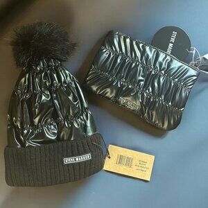 Steve Madden Black Faux Black Hat and Wristlet NWT